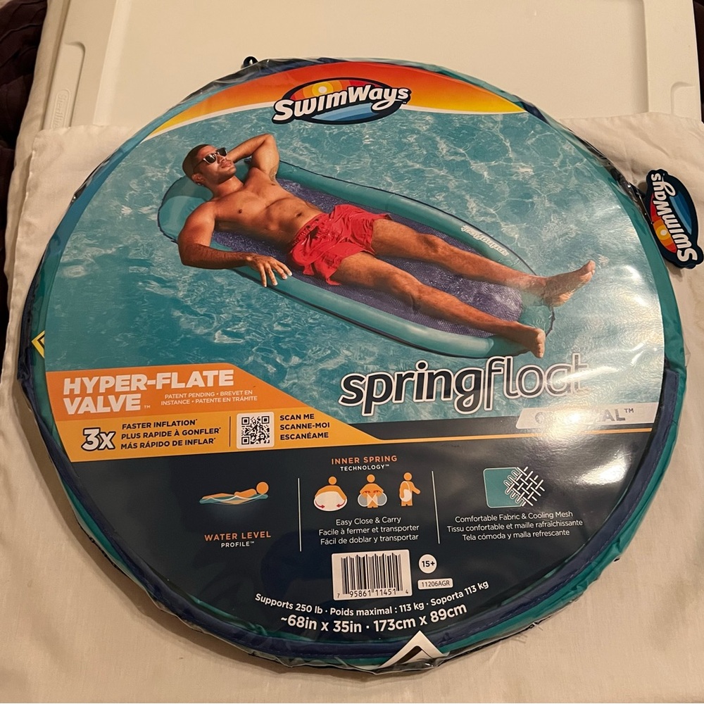 SwimWays Original Spring Float Inflatable Pool Lounger with Hyper-Flate Valve